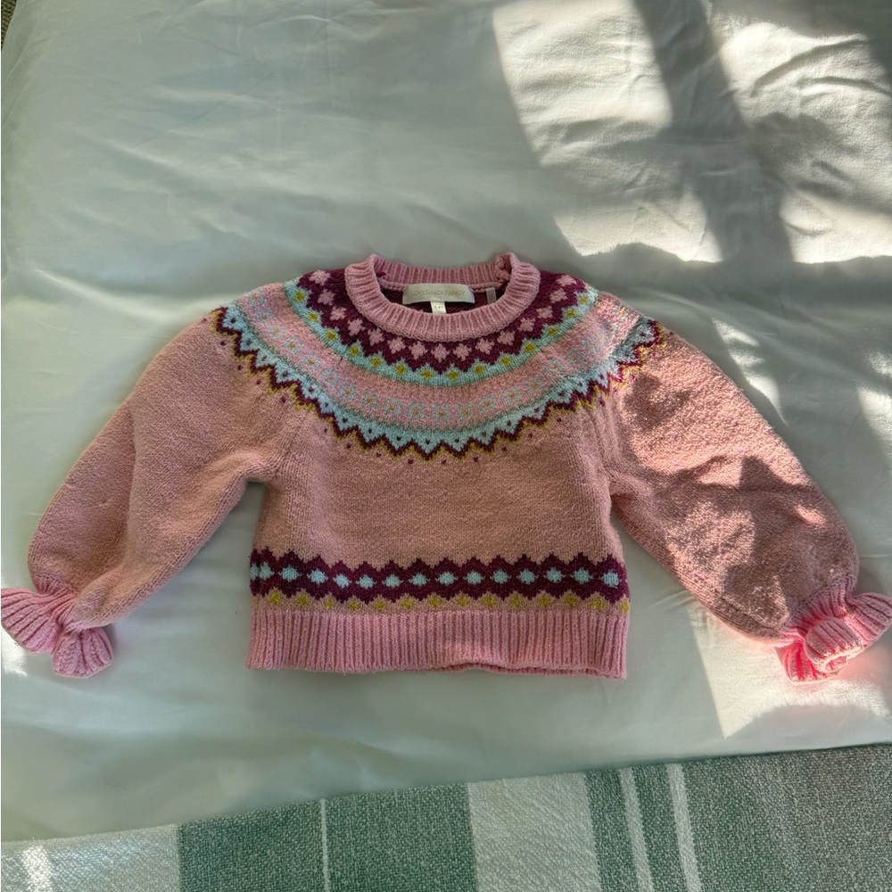 LoveShackFancy Pink and Burgundy Knit Sweater